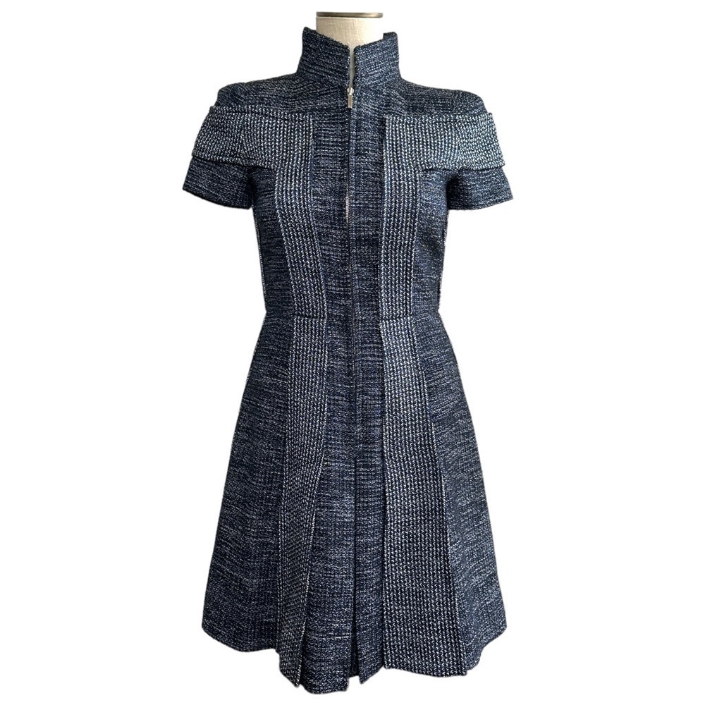 Chanel 2015 Blue Tweed Fit & Flare Mini Dress 36 US 4